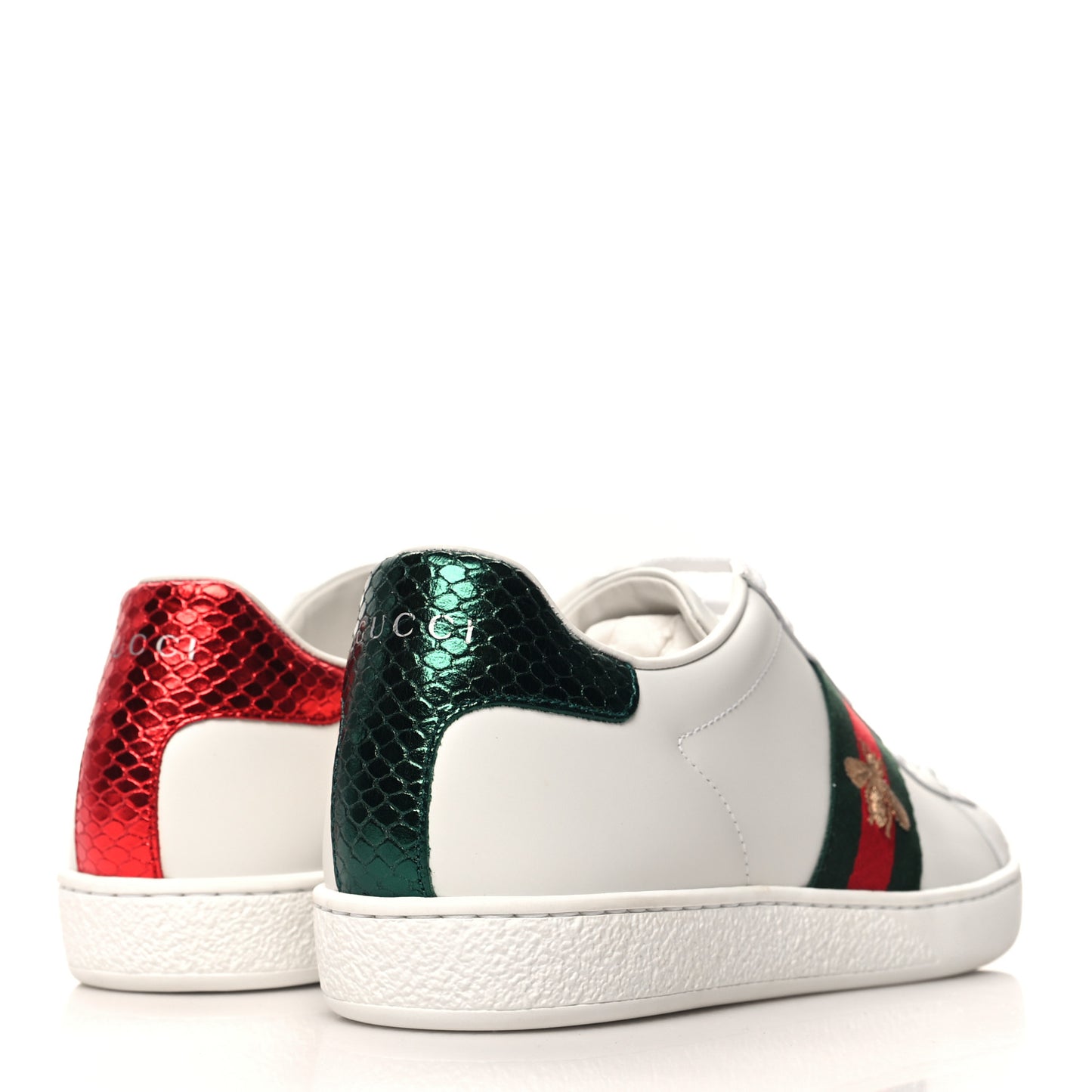 Calfskin Ayers Bee Embroidered Womens Ace Sneakers 39 White Green