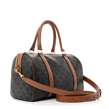 Celine Triomphe Canvas Calfskin Boston Bag Tan 3 of 11