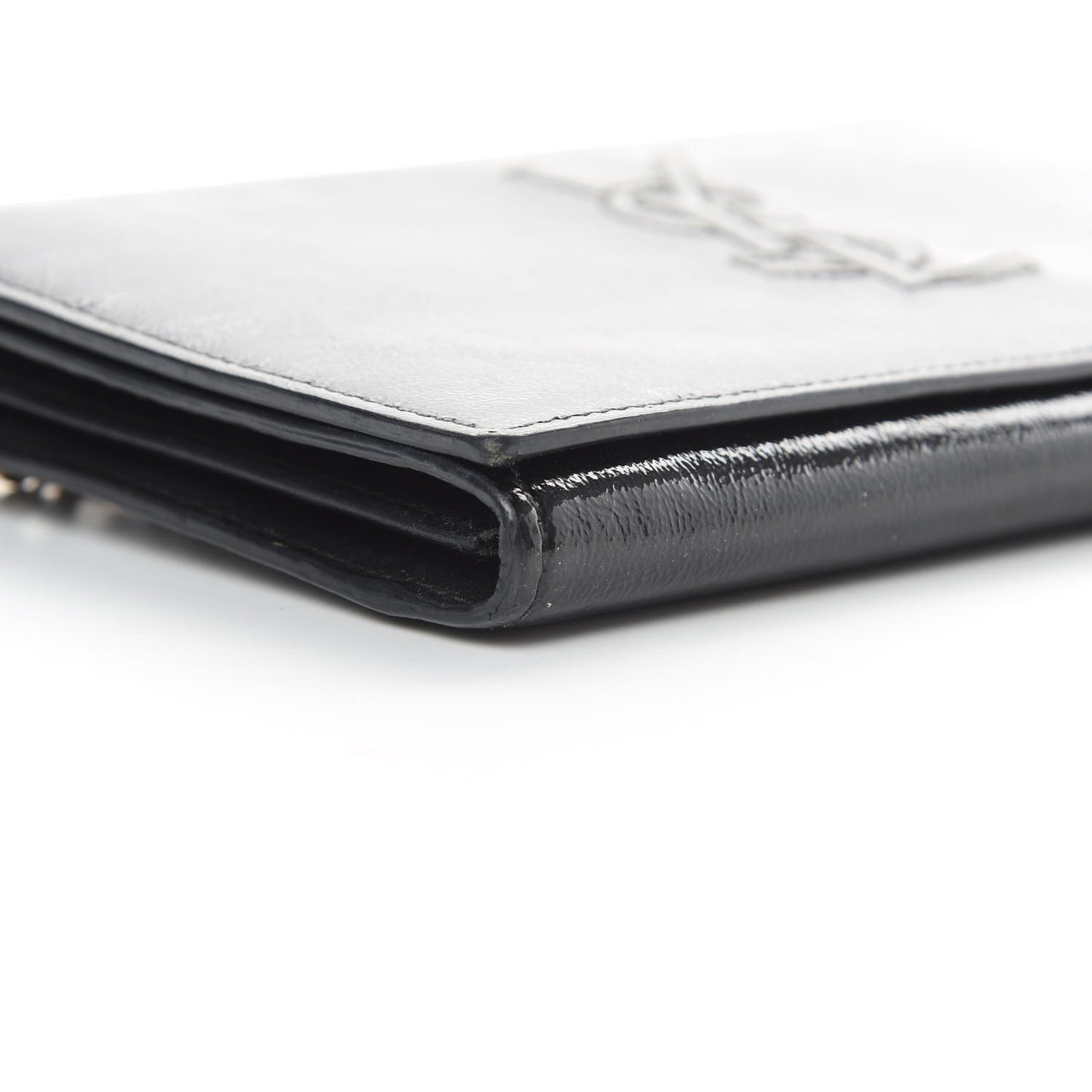 Textured Patent Belle de Jour Chain Clutch Black