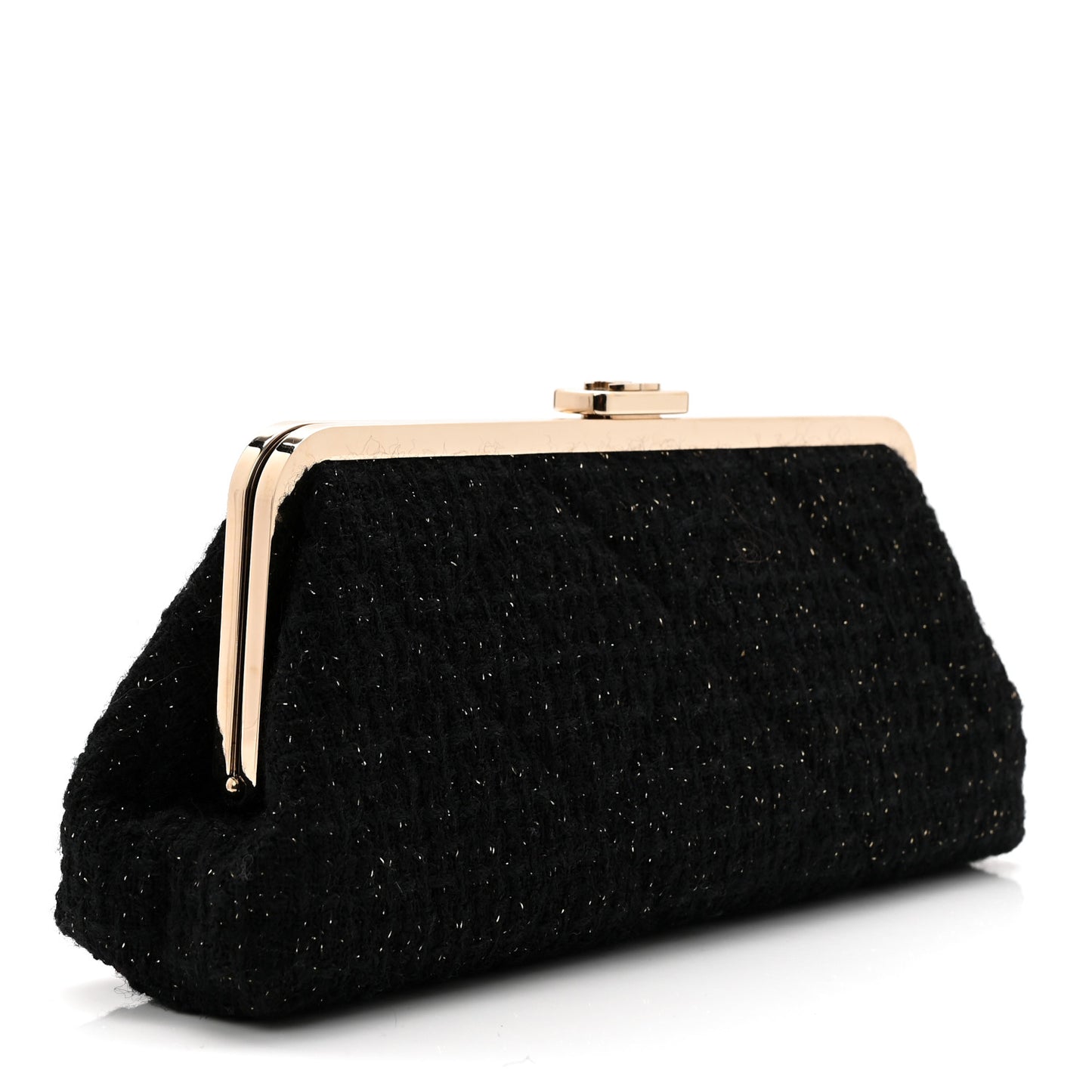 Tweed Quilted Kiss Lock Clutch Black