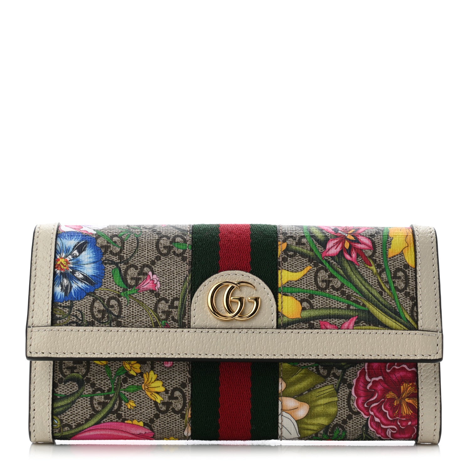 Gucci GG Supreme Monogram Flora Web Ophidia Continental Wallet White 1 of 6