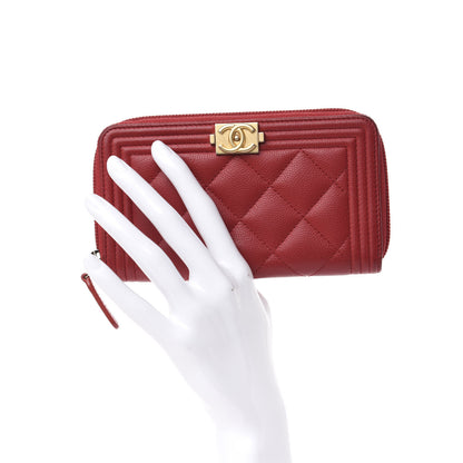 Chanel Caviar Quilted Small Boy Zip Around Wallet Dark Red 2 of 9