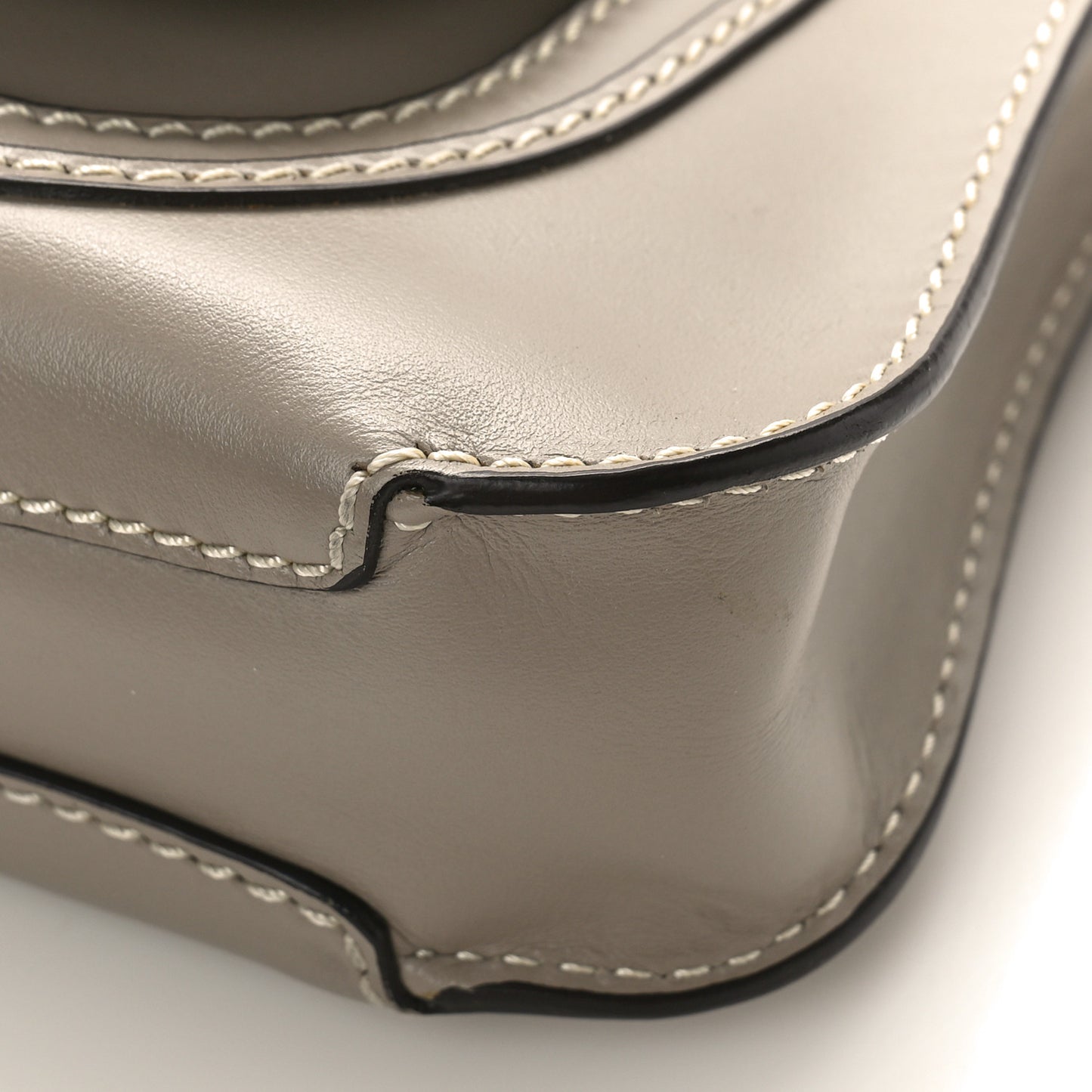Shiny Calfskin Small Marcie Saddle Shoulder Bag Motty Grey