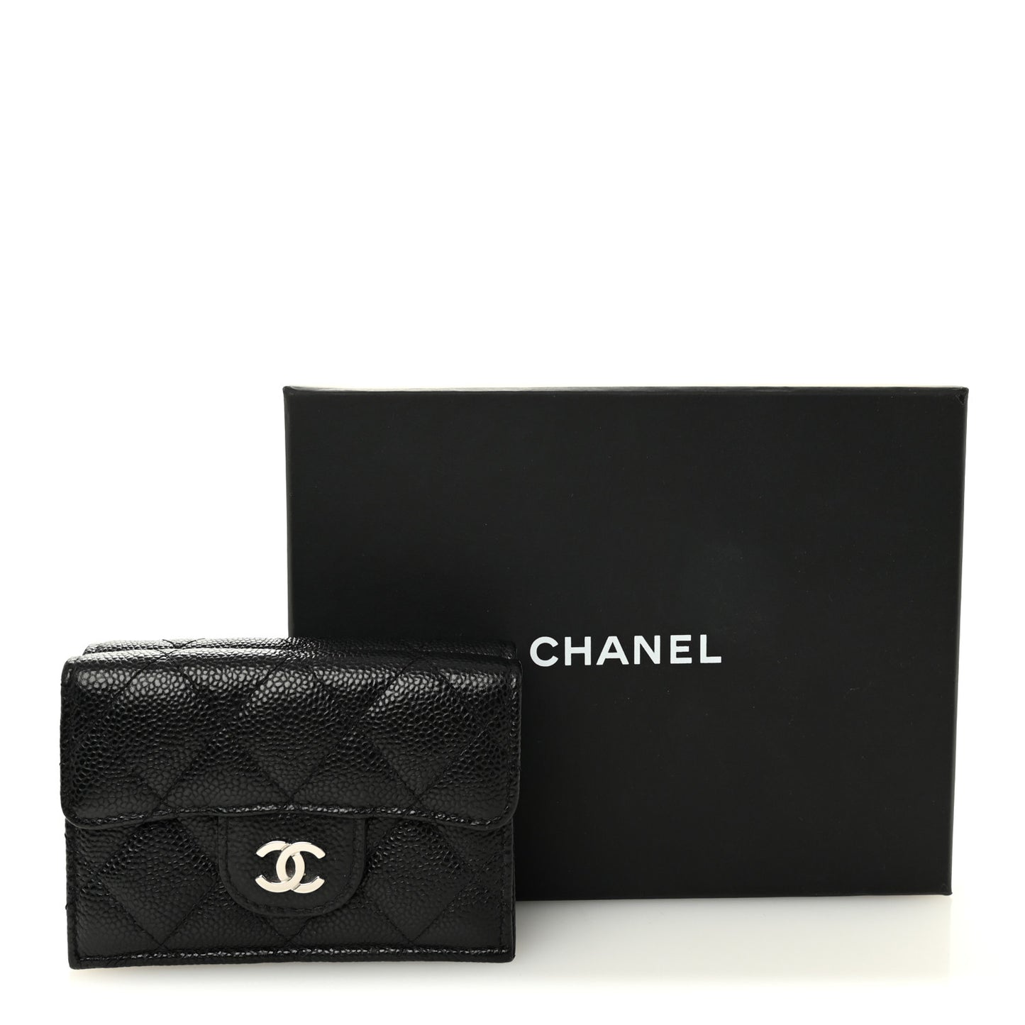 Caviar Quilted Compact Flap Wallet Black