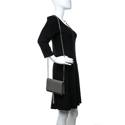 Saint Laurent Calfskin Crocodile Embossed Kate Monogram Tassel Chain Wallet Fog 2 of 11