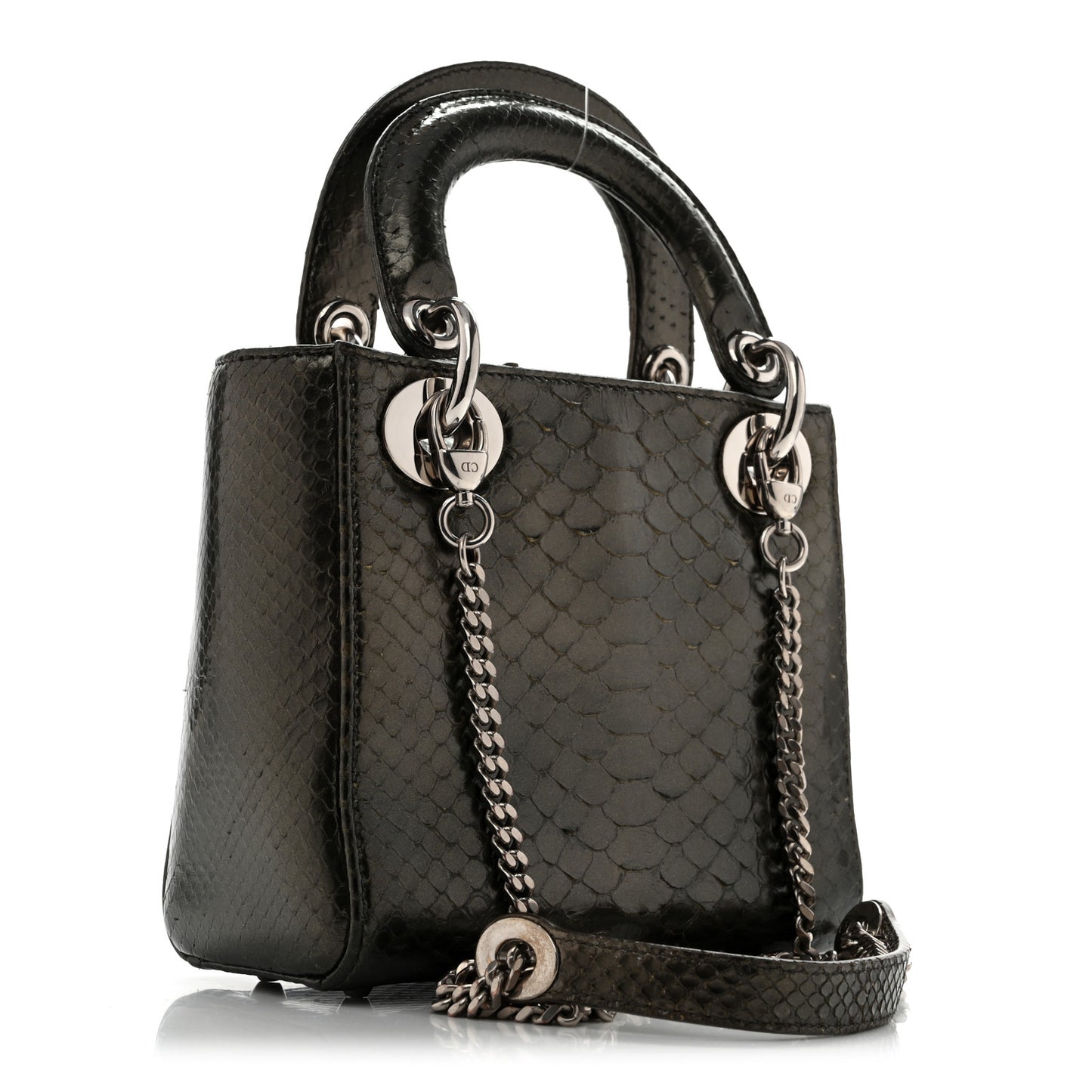 Metallic Snakeskin Medium Lady Dior Silver