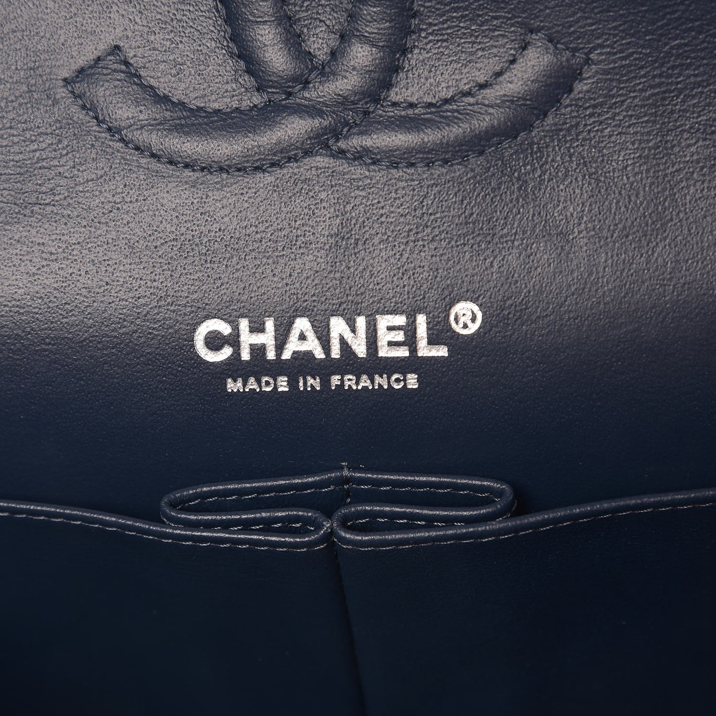 Caviar Quilted Medium Double Flap Dark Blue