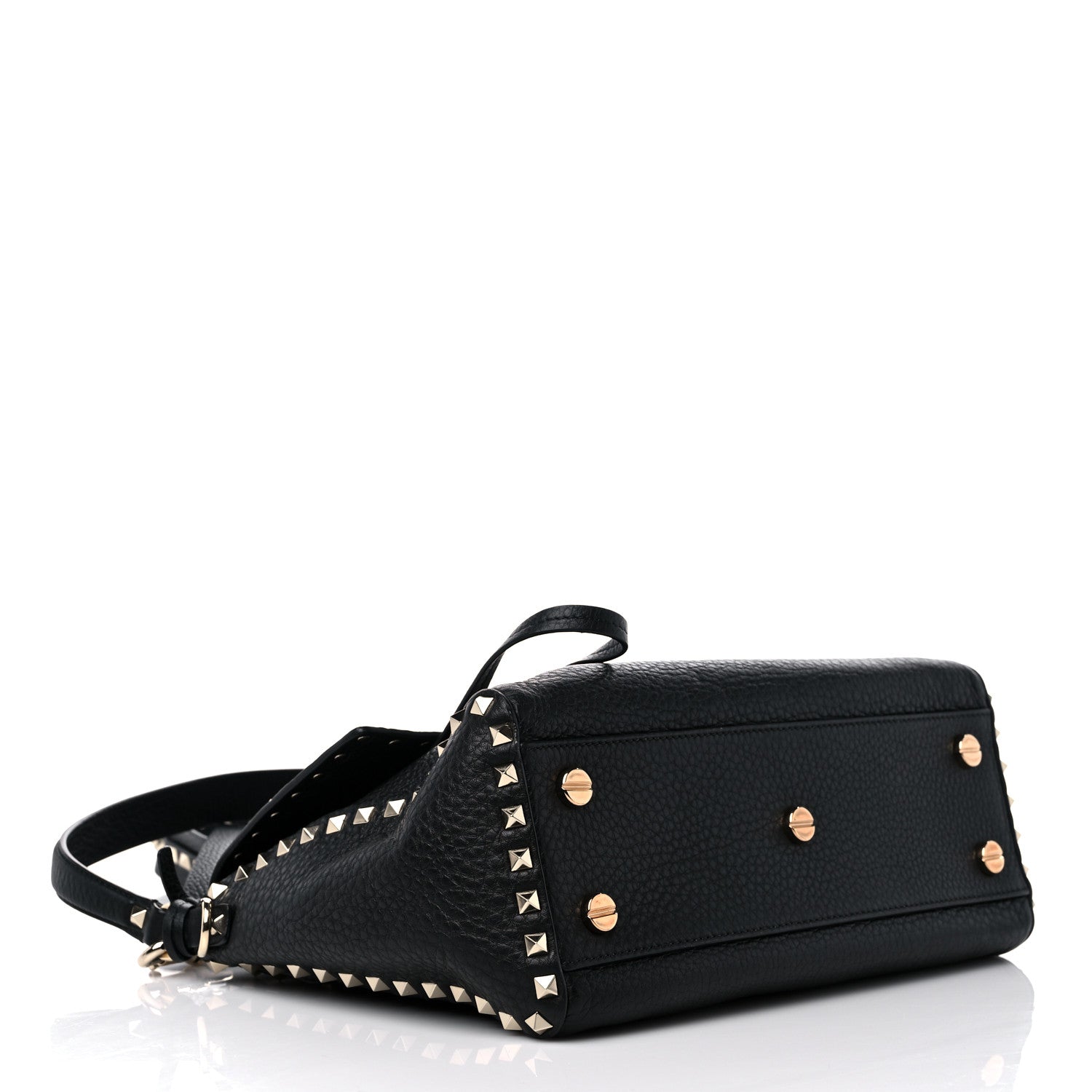 Valentino Garavani Pebbled Calfskin Rockstud Top Handle Shoulder Bag Black 4 of 11