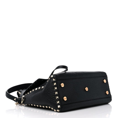 Valentino Garavani Pebbled Calfskin Rockstud Top Handle Shoulder Bag Black 4 of 11