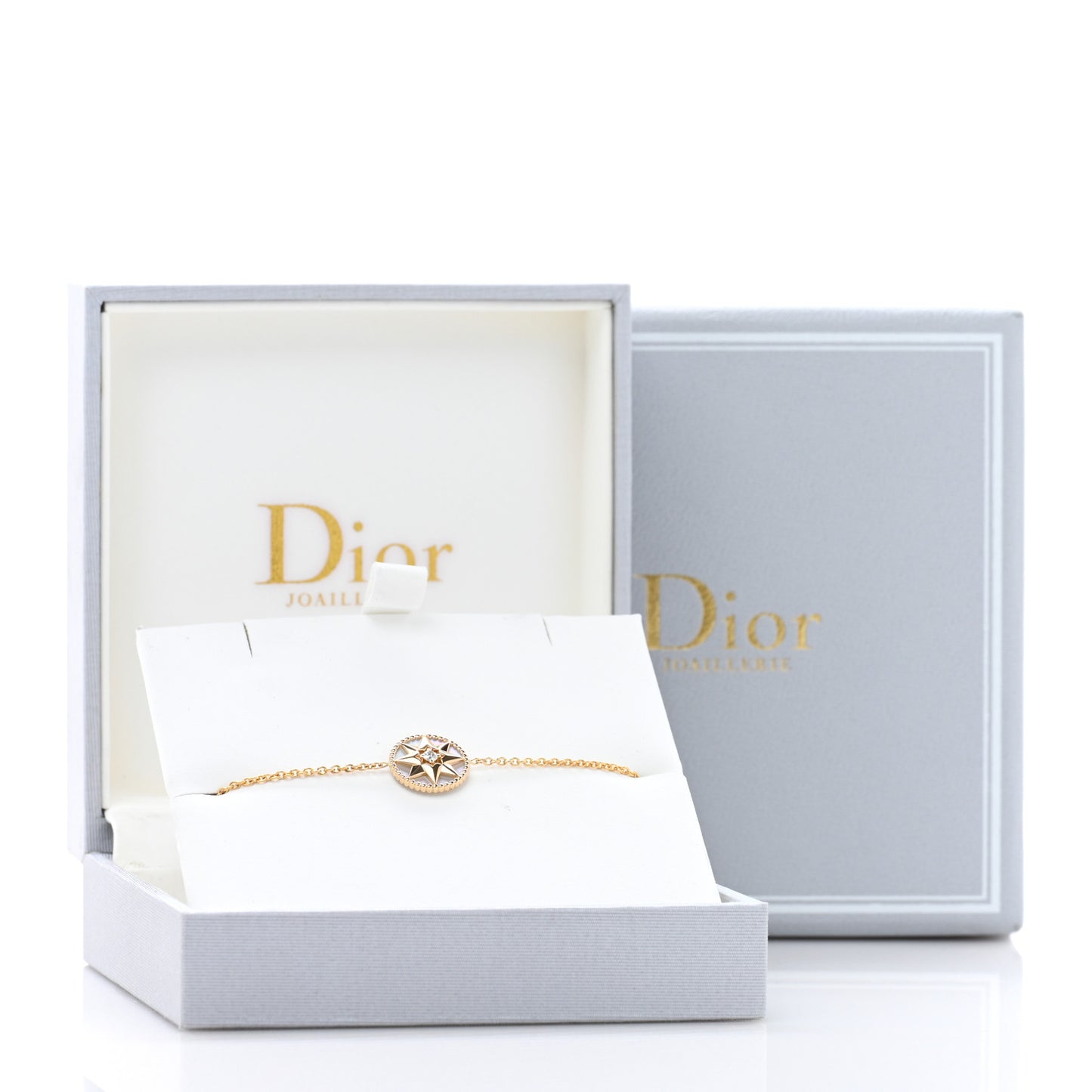 18K Yellow Gold Diamond Mother of Pearl Rose Des Vents Bracelet