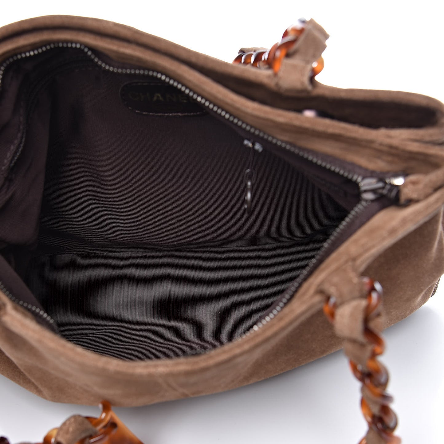 Suede Bekko Chain CC Shopping Tote Dark Brown