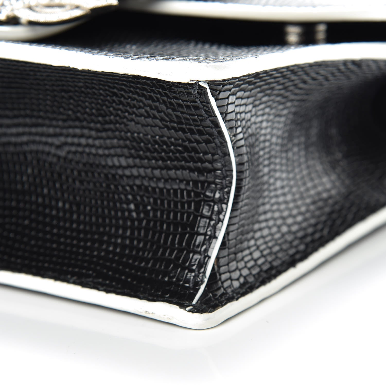 Miu Miu Embossed Lizard Calfskin Crystal Embellished Saint Lucertola Shoulder Bag Black 11 of 12