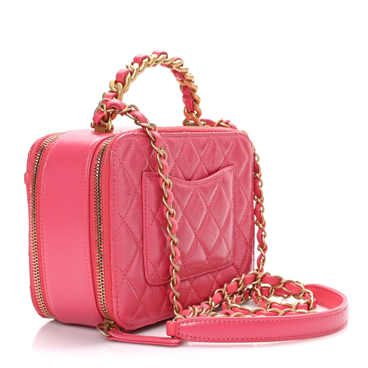 Crumpled Lambskin Quilted Get Round Top Handle Vanity Case Pink