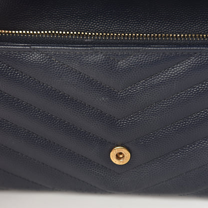 Saint Laurent Grain De Poudre Matelasse Chevron Monogram Flap Wallet Deep Marine 9 of 12