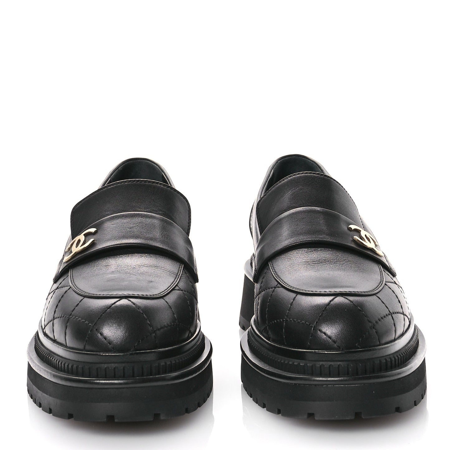 Calfskin Quilted CC Mocassin Loafers 40 Black