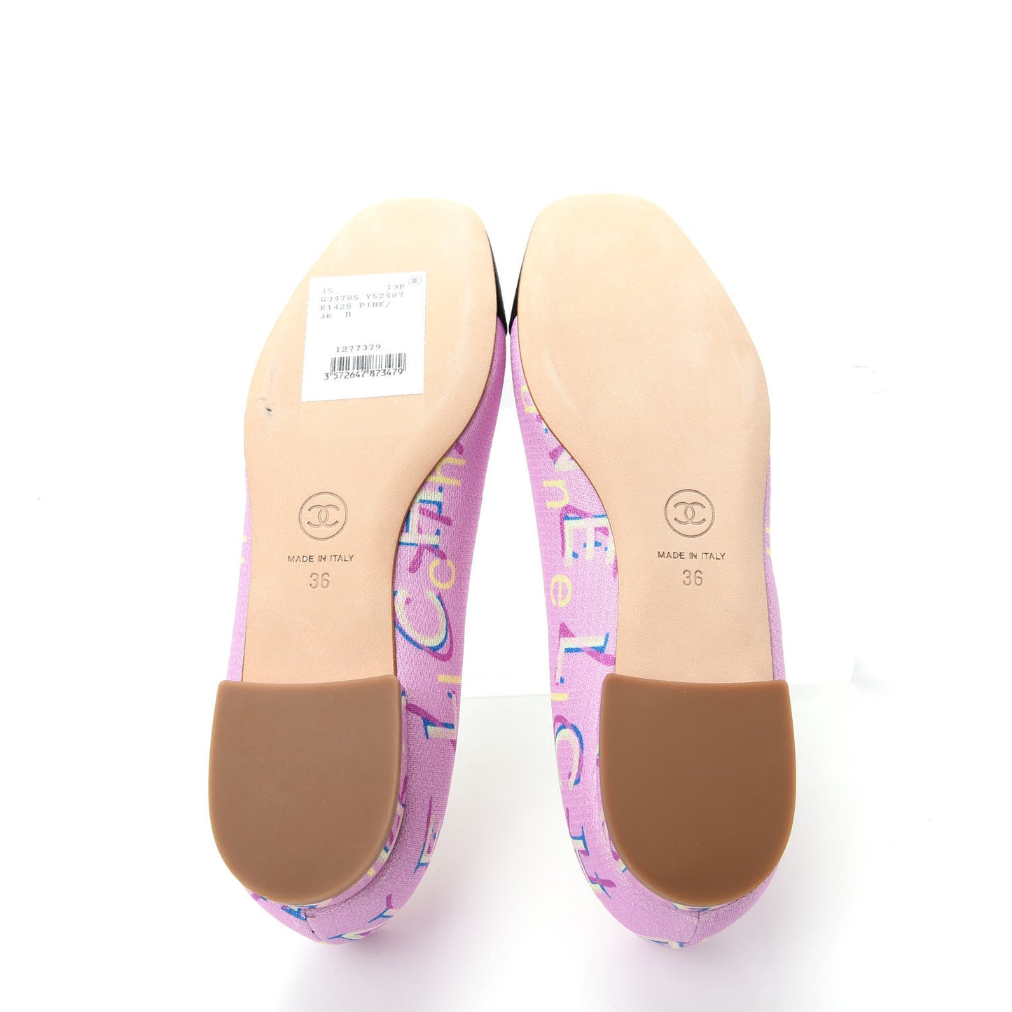 Fabric Grosgrain CC Flats 36 Pink Beige Black