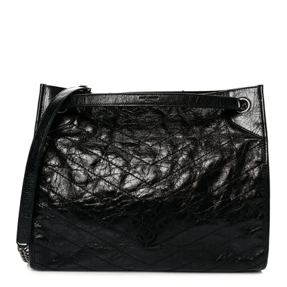 Saint Laurent Crinkled Calfskin Matelasse Monogram Medium Niki Shopper Tote Black 1 of 10