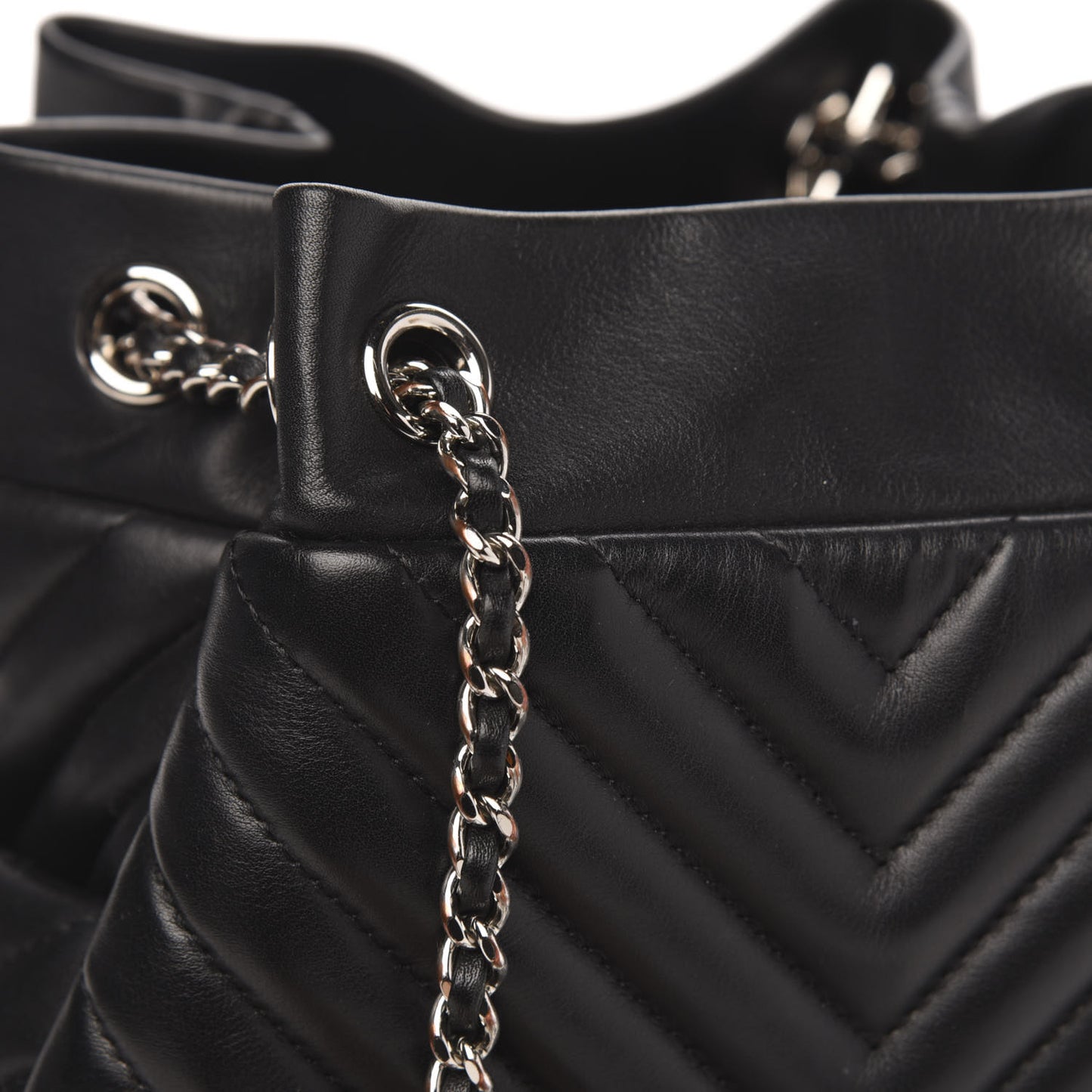 Lambskin Chevron Small Urban Spirit Drawstring Bag Black
