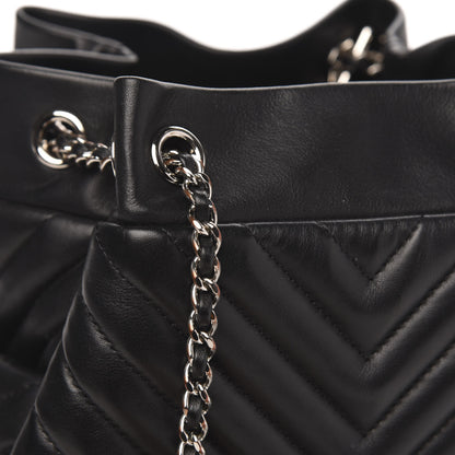 Chanel Lambskin Chevron Small Urban Spirit Drawstring Bag Black 8 of 11