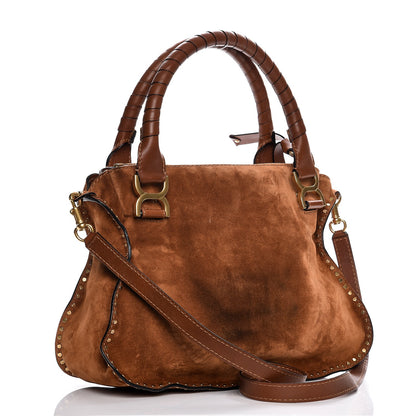 Chloe Suede Calfskin Braided Medium Marcie Satchel Caramel 4 of 12