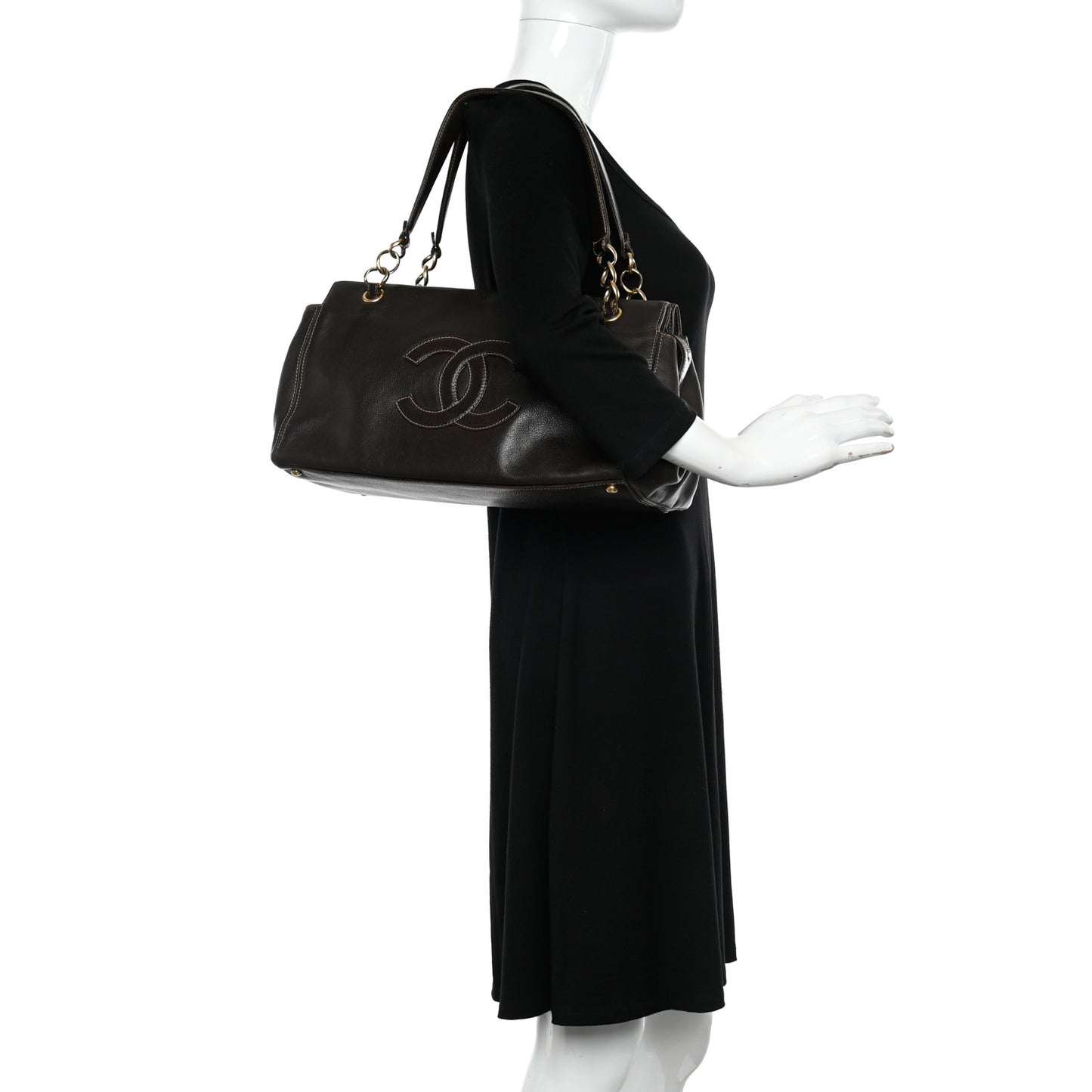 Calfskin CC Shoulder Bag Brown