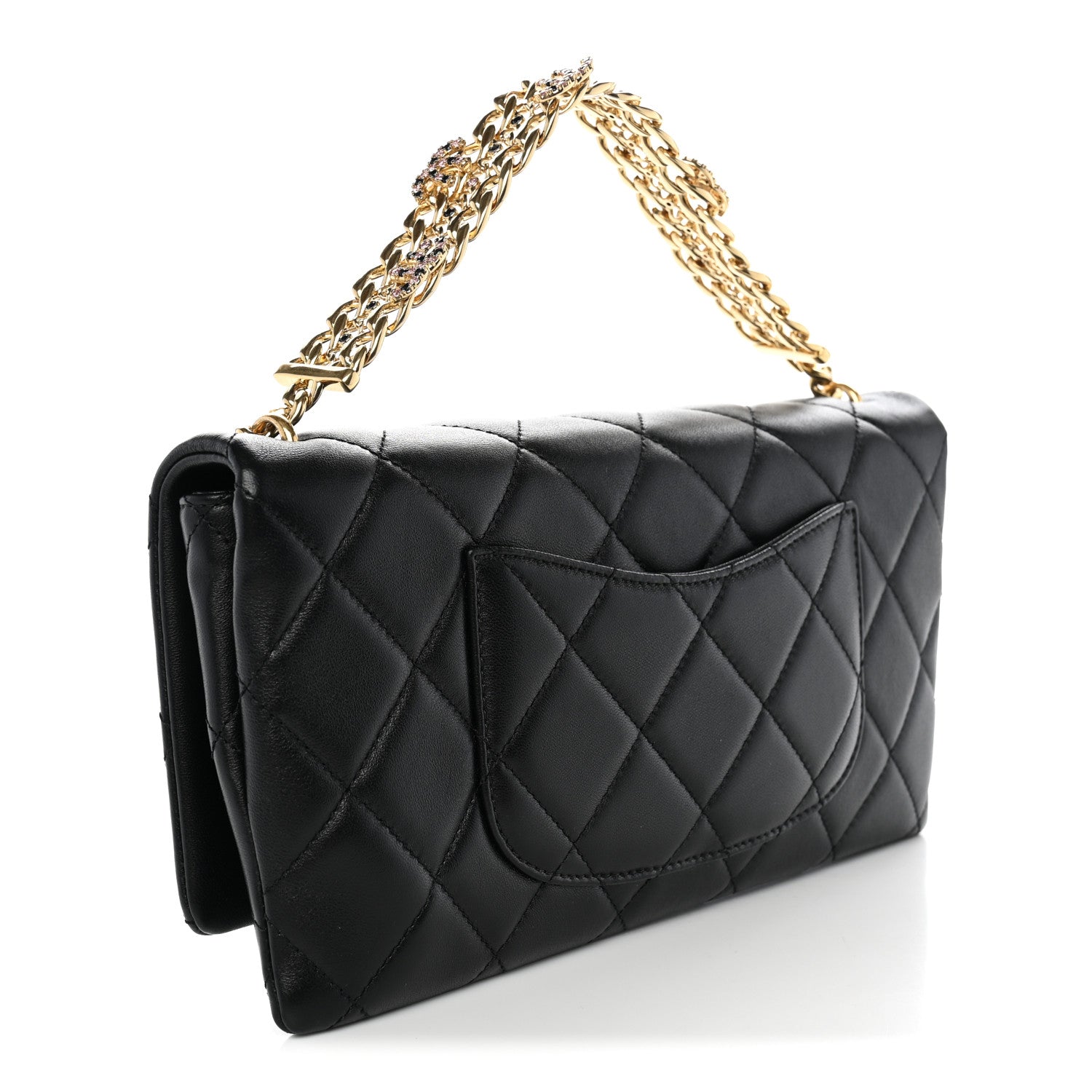 Chanel Lambskin Quilted Crystal Chain Flap Clutch Black 3 of 10