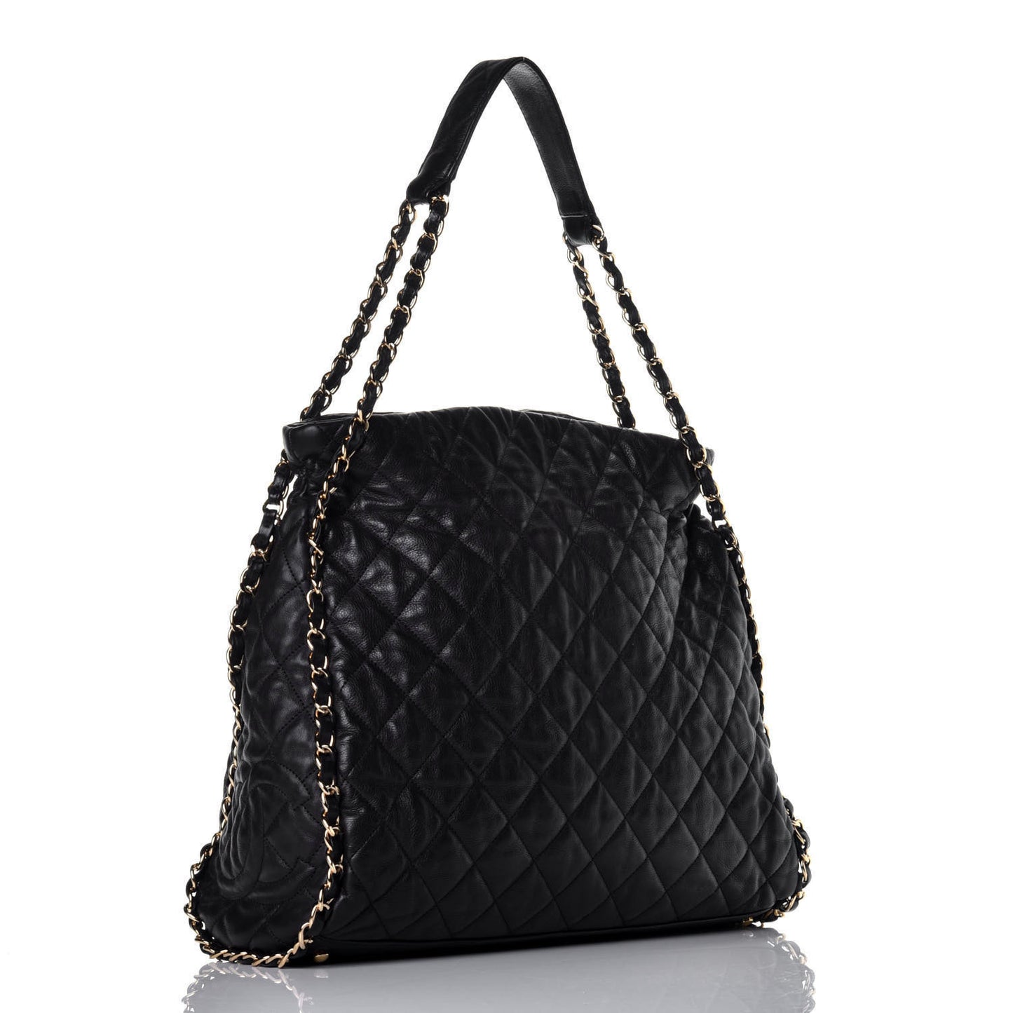 Calfskin Quilted Large Chain Me Hobo Black