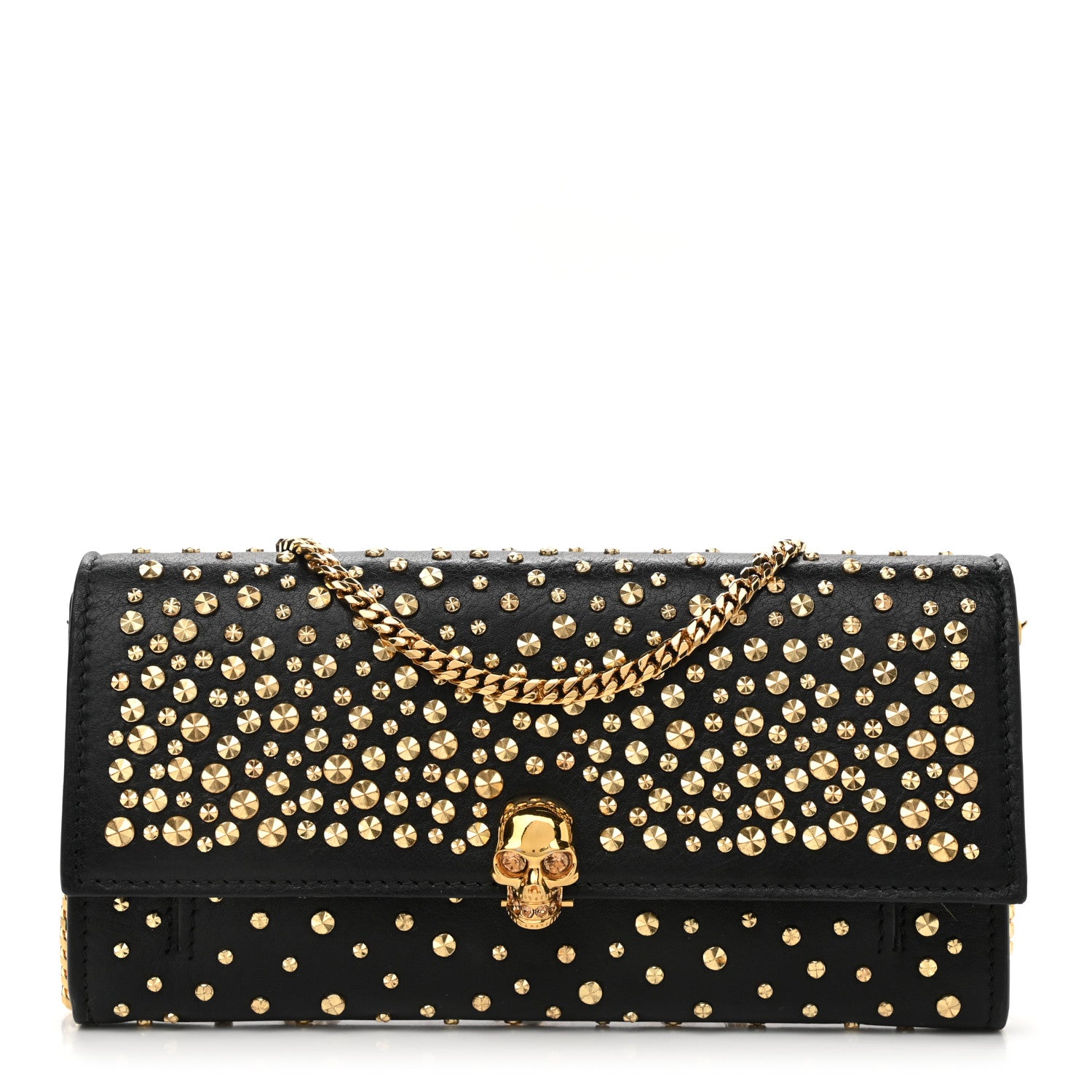 Alexander McQueen Calfskin Studded Skull Wallet on Chain Black 1 of 9