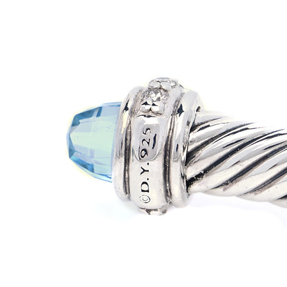 David Yurman Sterling Silver 18K White Gold Diamond Blue Topaz 4mm Cable Classics Bracelet 4 of 5