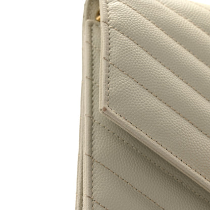 Saint Laurent Grain De Poudre Matelasse Chevron Monogram Envelope Clutch Crema Soft 10 of 12