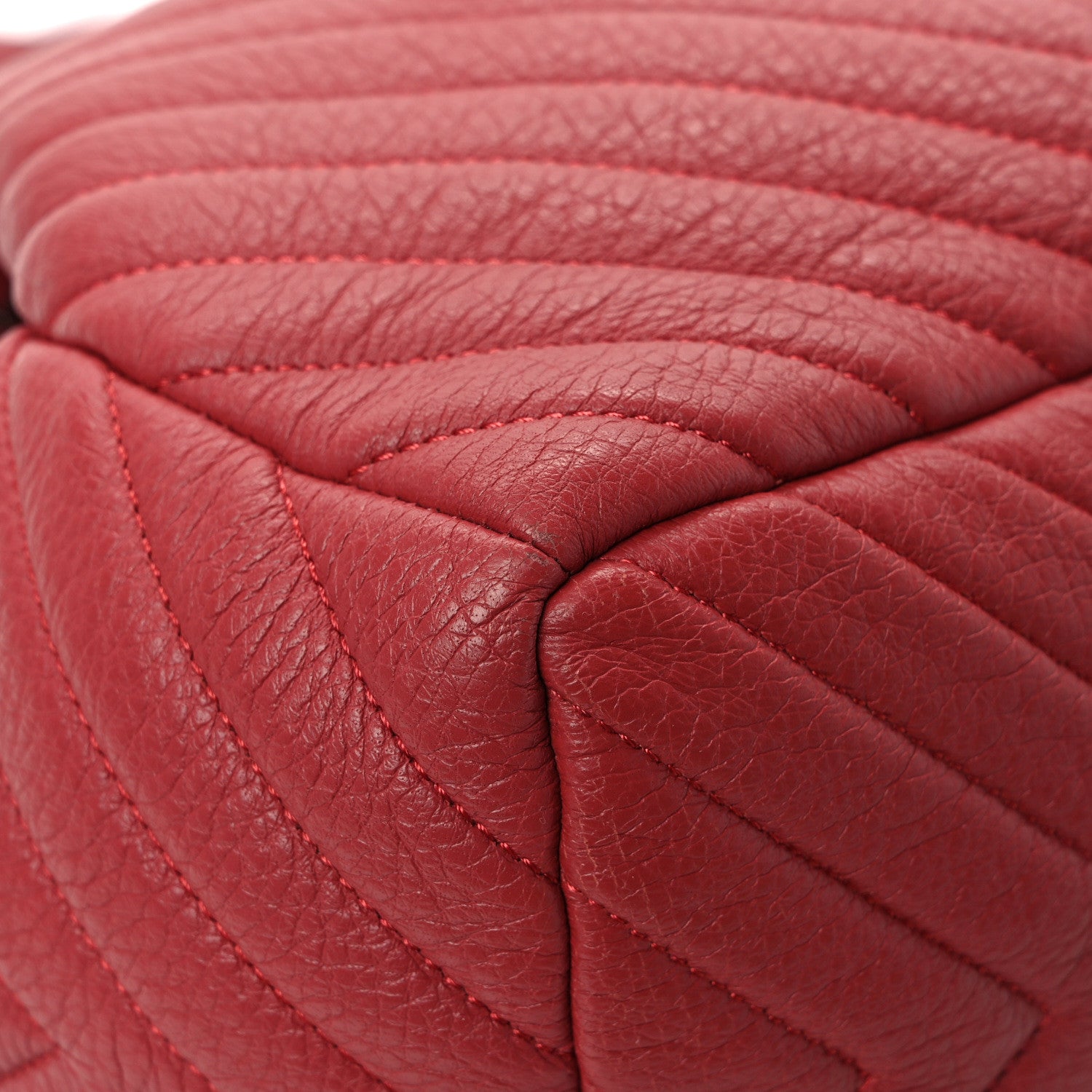 Chanel Deerskin Chevron Quilted Medium CC Chain Bucket Drawstring Bag Red 11 of 12