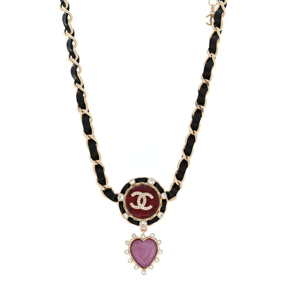 Chanel Lambskin Crystal Heart Choker Necklace Black Gold Pink 1 of 4