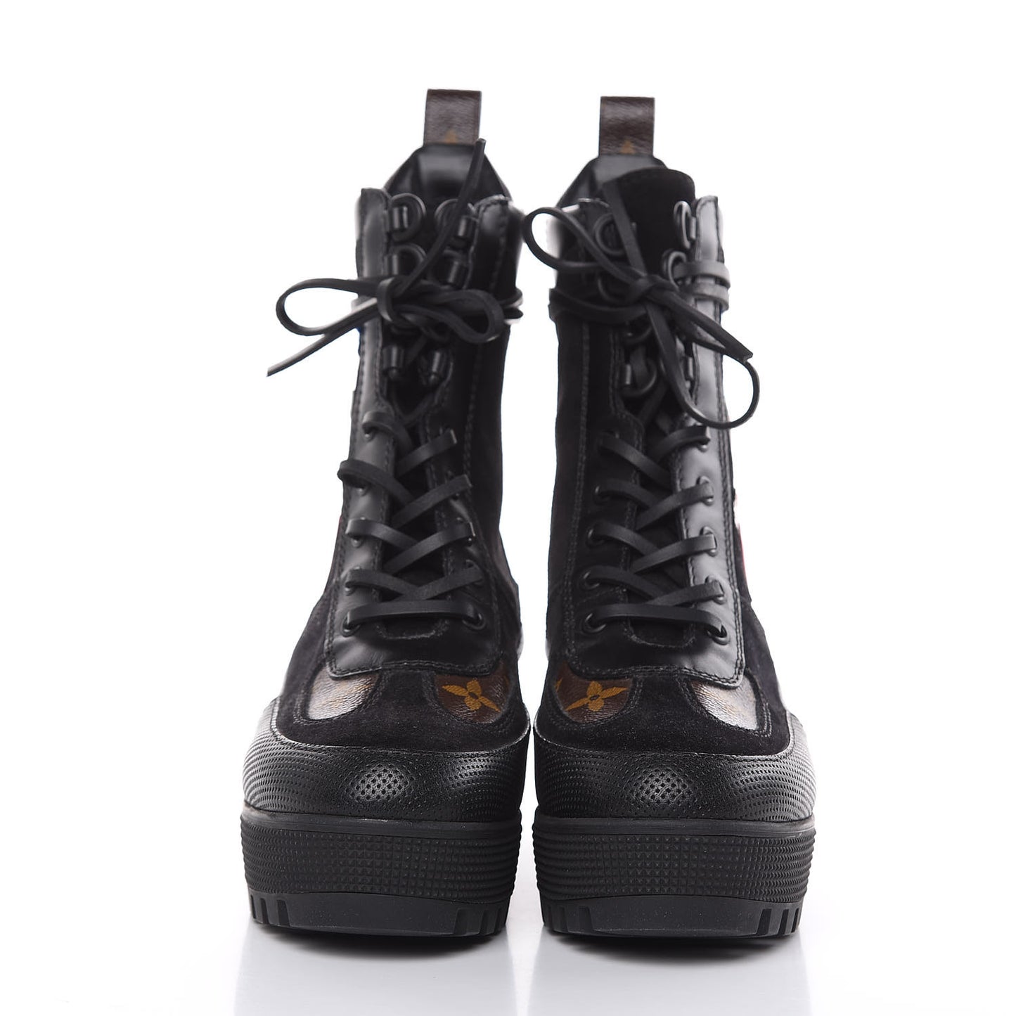 Suede Calfskin Monogram LV Black Heart Laureate Platform Desert Boots 36 Black