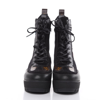 Louis Vuitton Suede Calfskin Monogram LV Black Heart Laureate Platform Desert Boots 36 Black 2 of 8