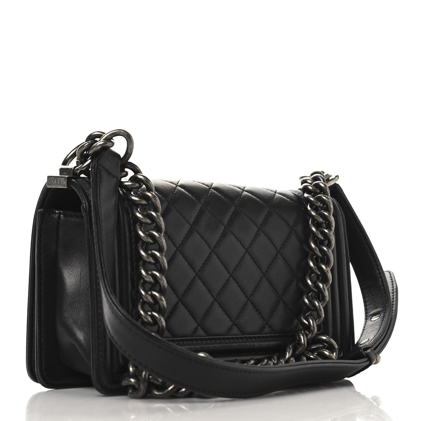 Lambskin Quilted Small Boy Flap Black
