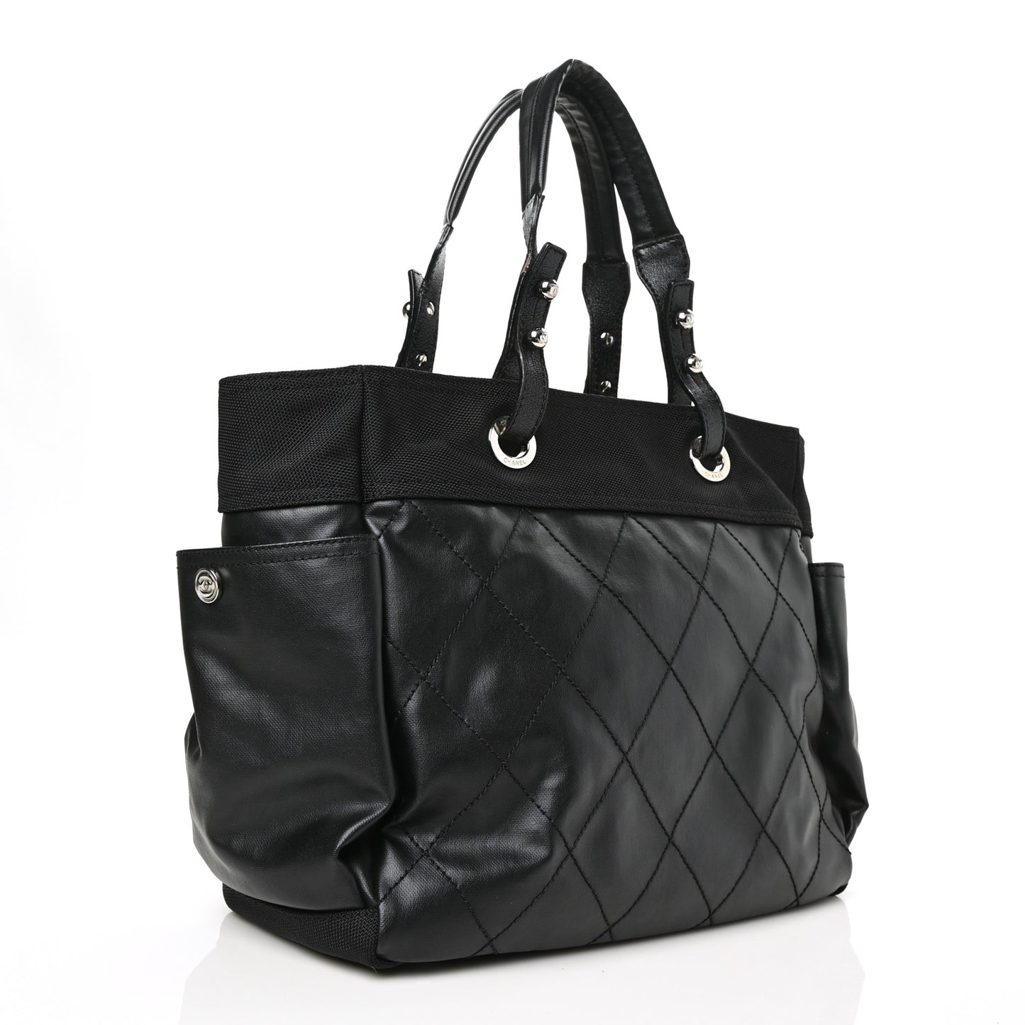 Coated Canvas Quilted Large Paris Biarritz Tote Black