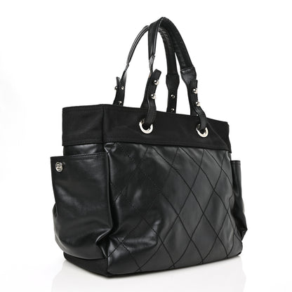 Chanel Coated Canvas Quilted Large Paris Biarritz Tote Black 3 of 9