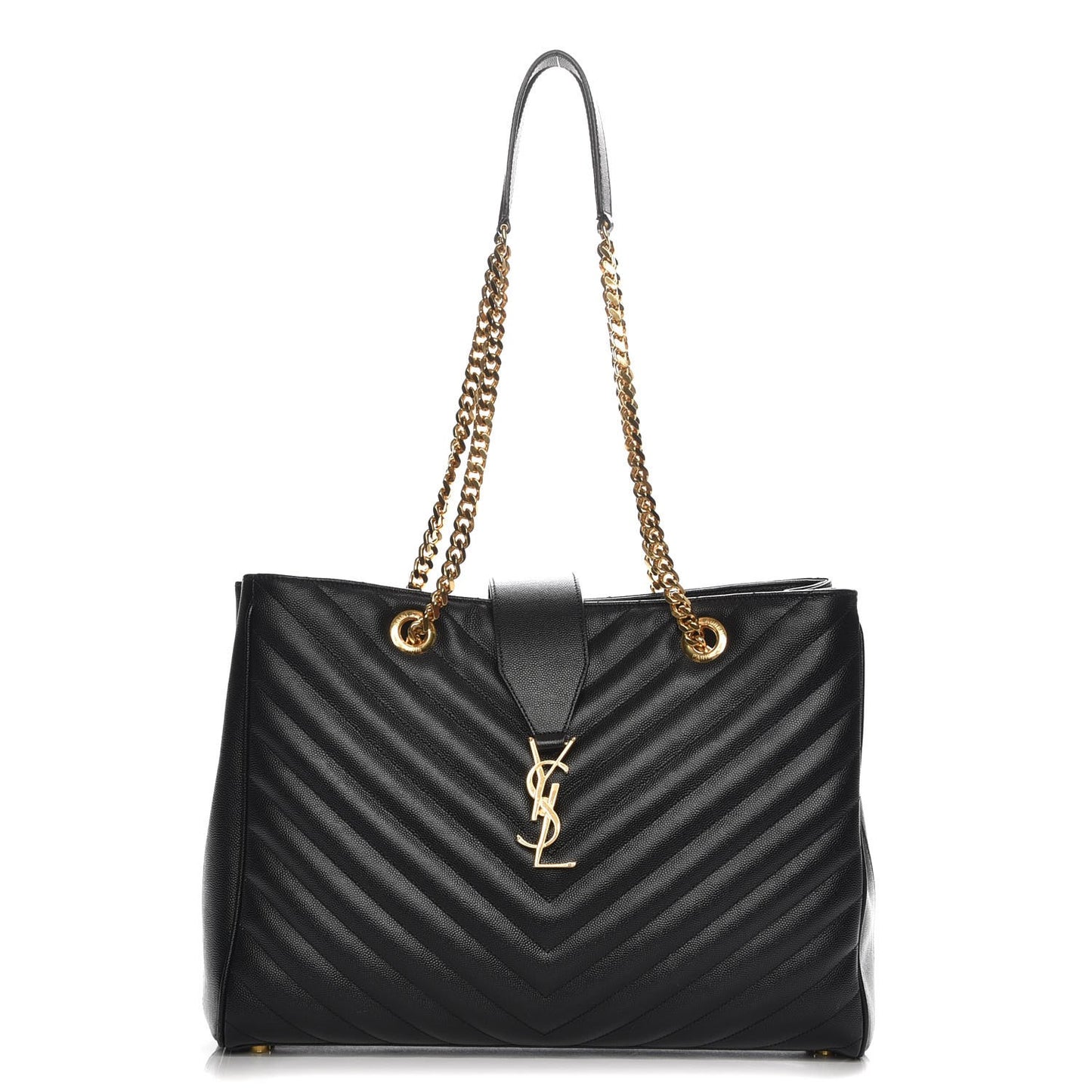 Grain De Poudre Matelasse Chevron Monogram Shopping Bag Black