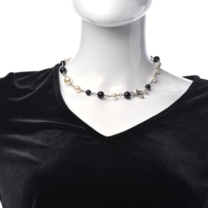 Chanel Crystal Pearl Beaded CC Short Necklace Silver Black 2 of 6