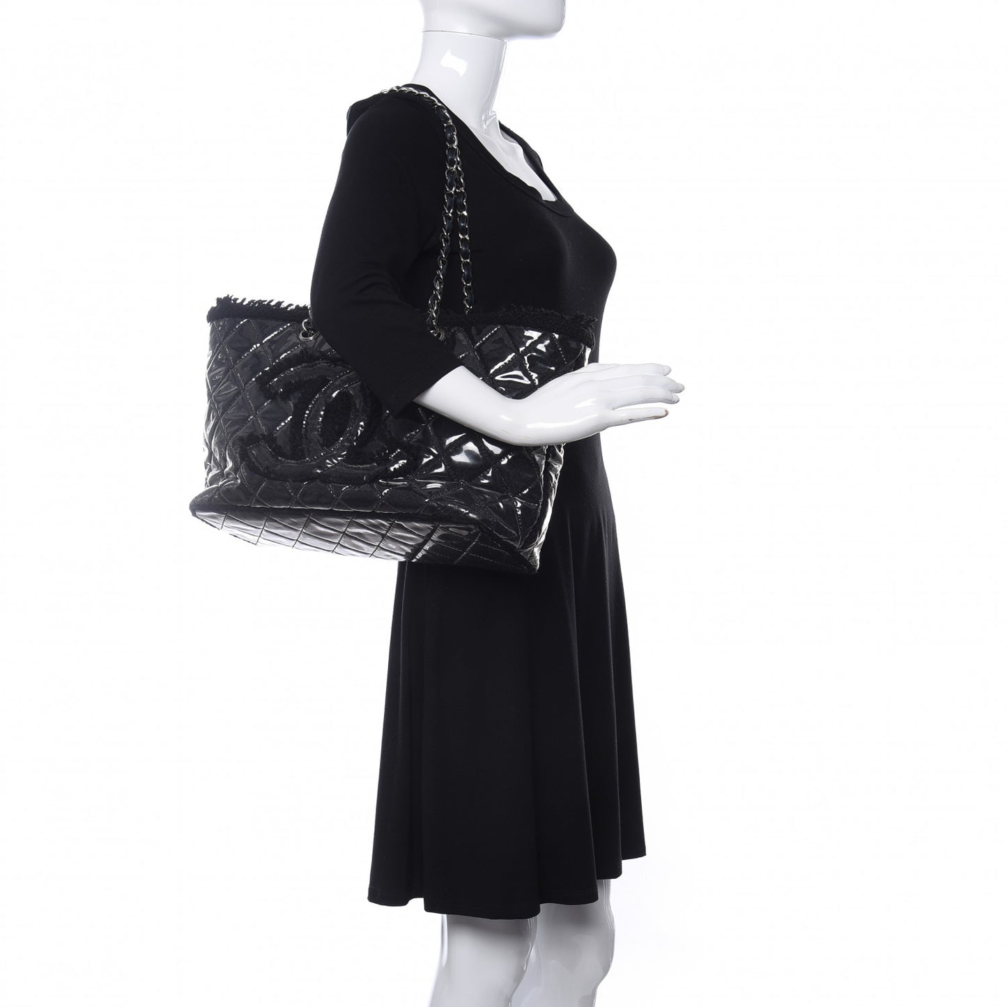Vinyl Quilted Funny Tweed Tote Black
