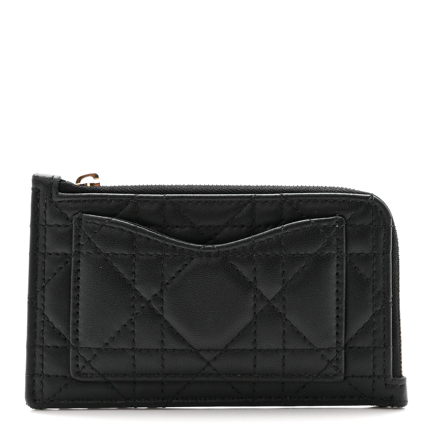 Supple Calfskin Cannage Lady Dior Cosmos Zipped Card Holder Black