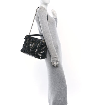 Saint Laurent Patent Lambskin Quilted Medium Loulou Puffer Monogram Chain Satchel Black 2 of 10