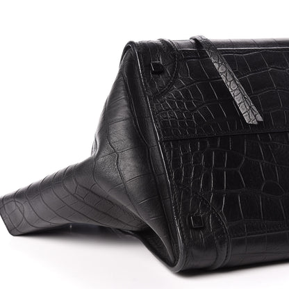 Celine Crocodile Embossed Calfskin Medium Phantom Luggage Black 5 of 18