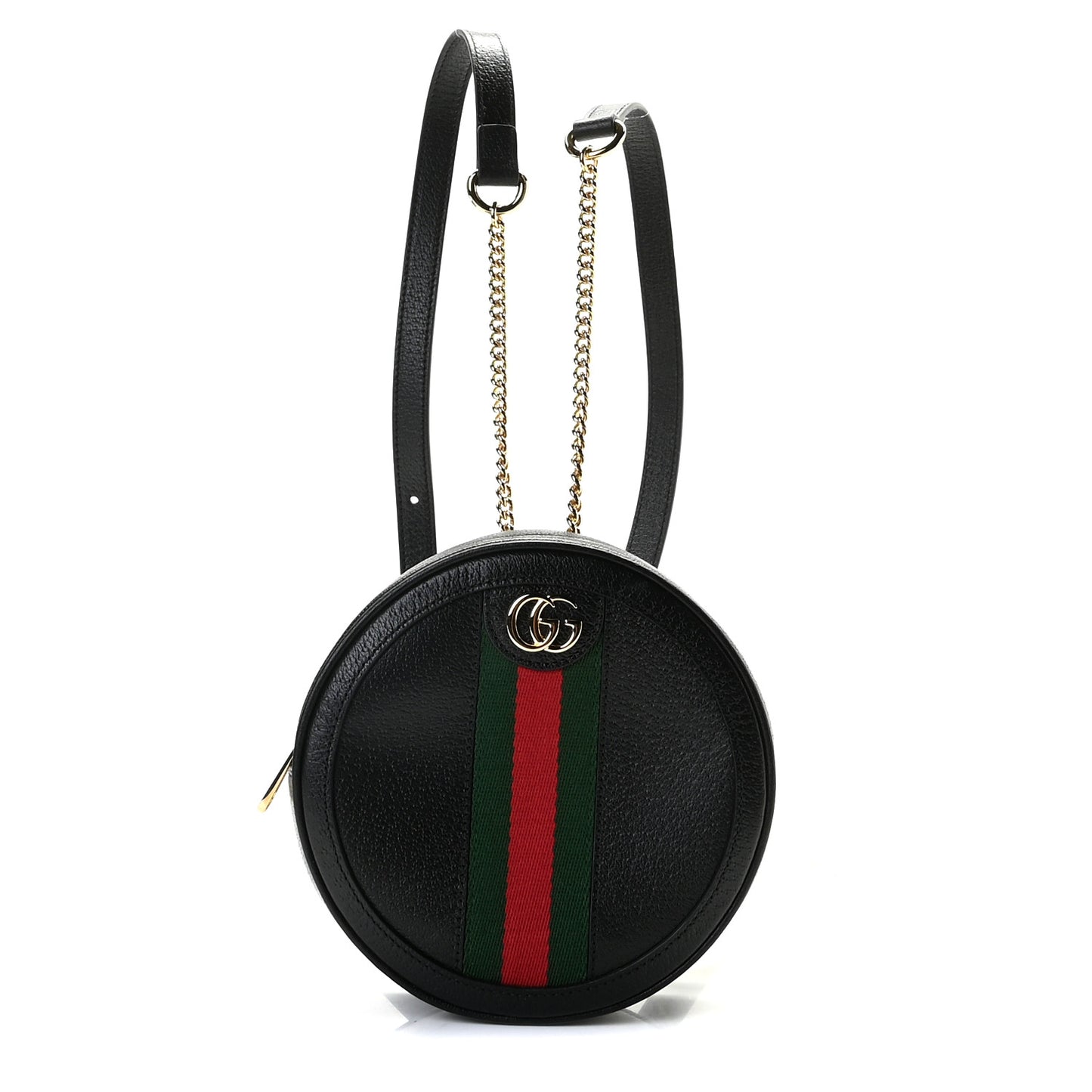 Grained Calfskin Web Mini Ophidia Round Backpack Black