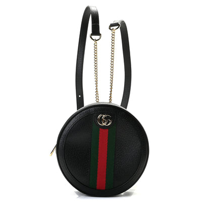 Gucci Grained Calfskin Web Mini Ophidia Round Backpack Black 1 of 8
