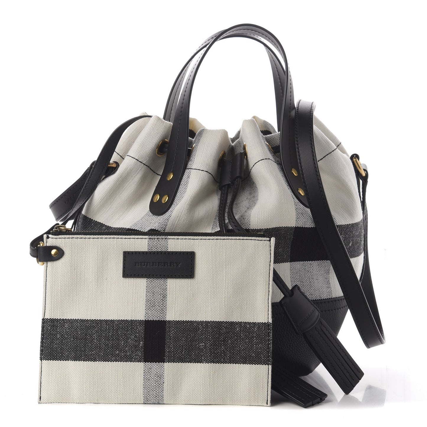 Grainy Calfskin House Check Canvas Small Heston Crossbody White Black