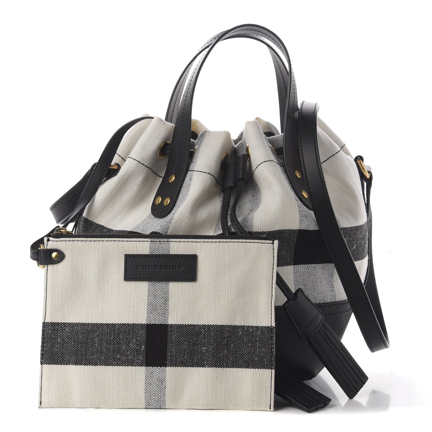 Burberry Grainy Calfskin House Check Canvas Small Heston Crossbody White Black 1 of 10