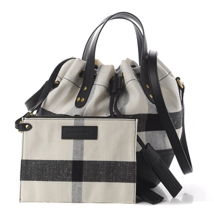 Burberry Grainy Calfskin House Check Canvas Small Heston Crossbody White Black 1 of 10
