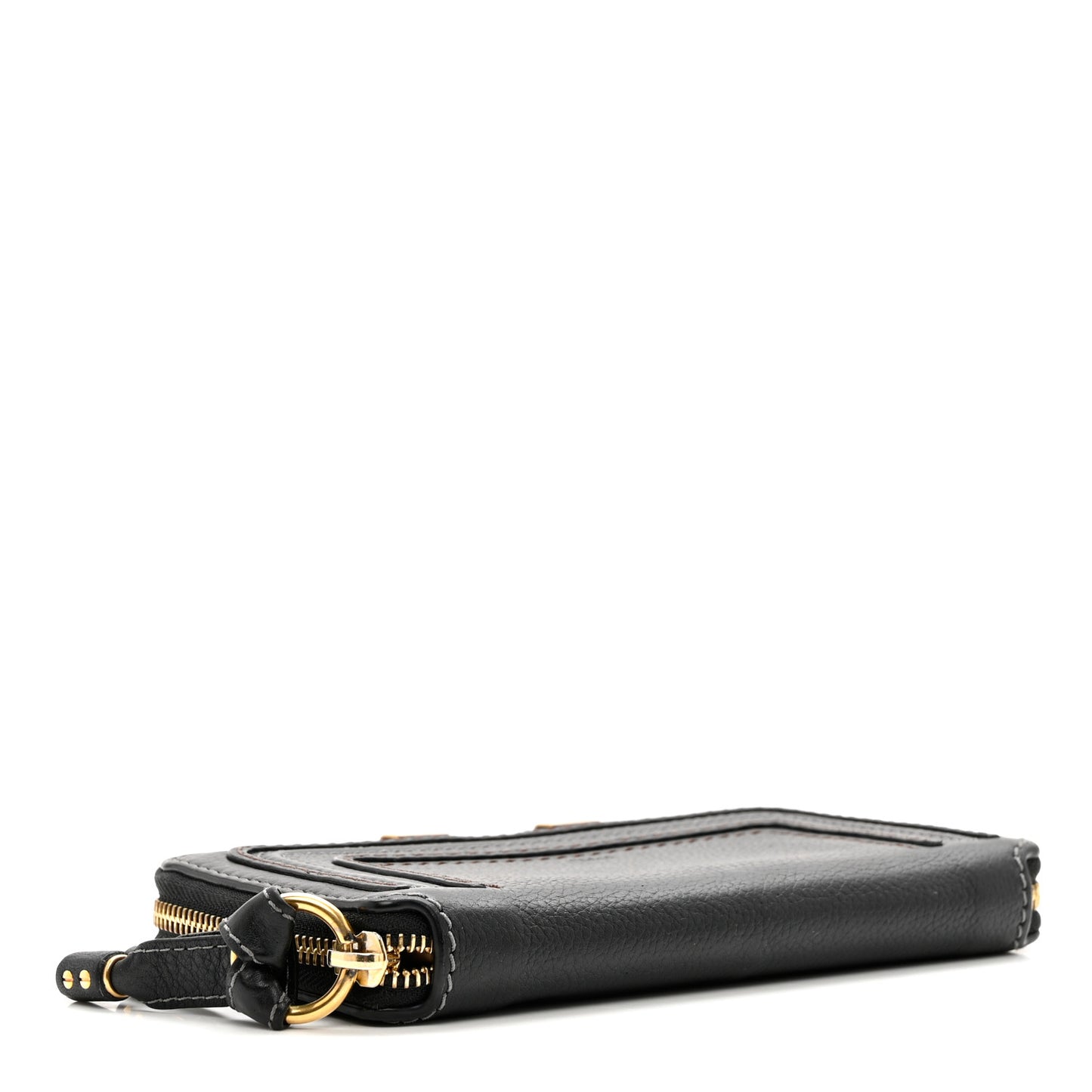 Grained Calfskin Marcie Long Zip Around Wallet Black