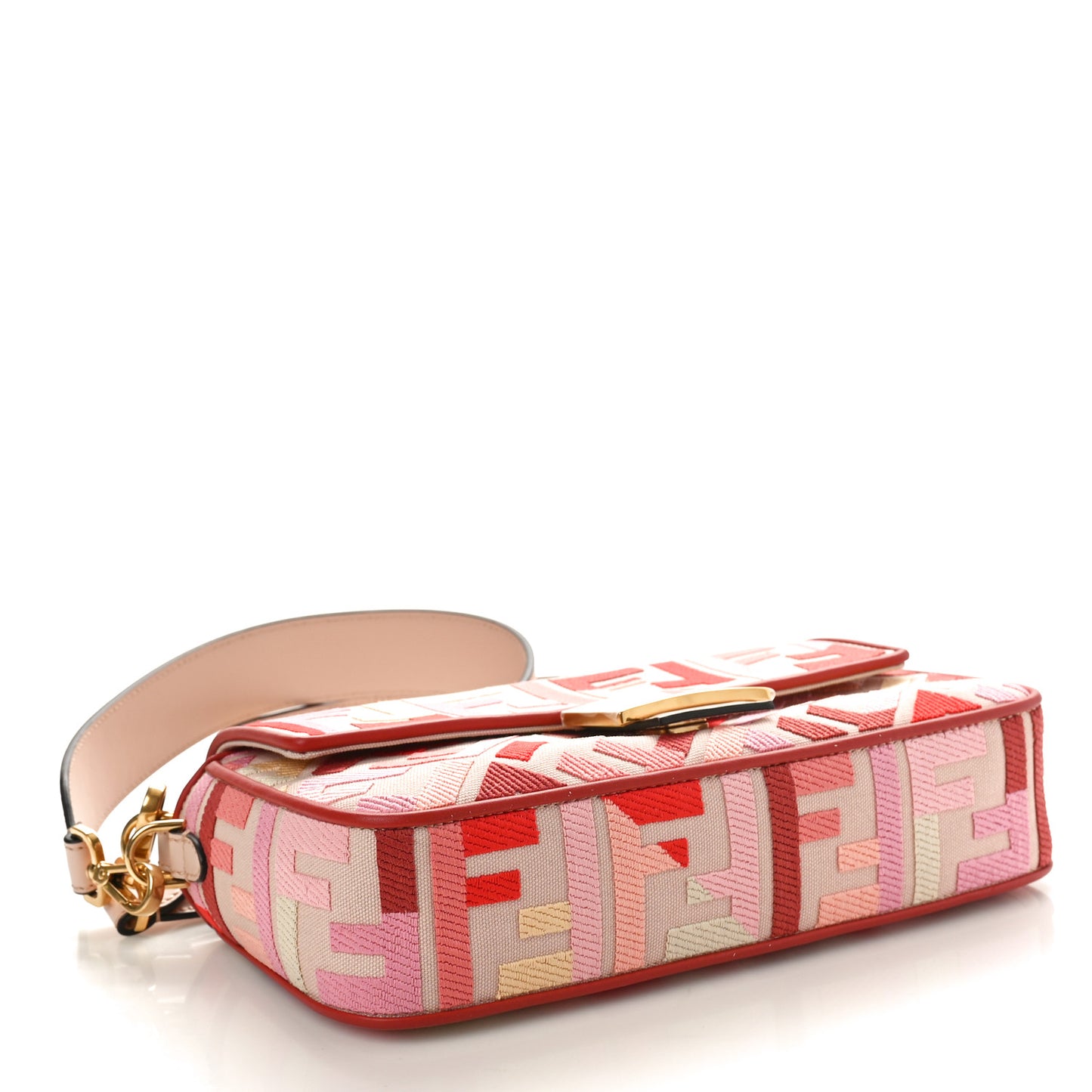 Canvas Vitello King FF Embroidered Baguette Rosa Quarzo Bloody Mary Multicolor